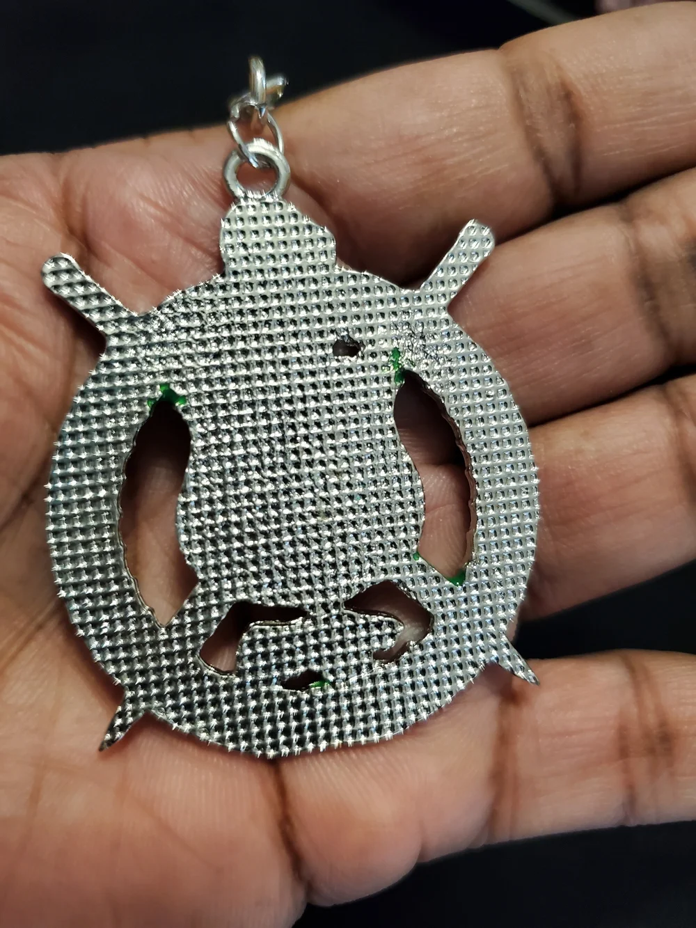 Fraternity Shield & Swords Omega Keyring in Green, Purple and Gold